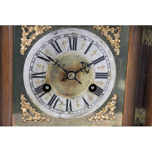 136 - Antique Junghans German mantel clock with carved pediment and column detail, H 47cm