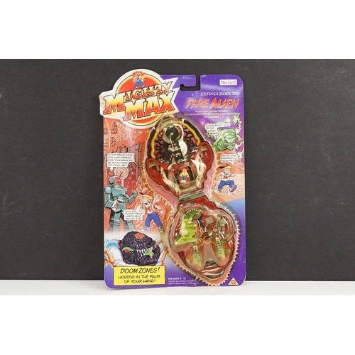 258 - Carded Bluebird Mighty Max Extinguishes the Fire Alien play set, unopened, some discolouring to bubb... 