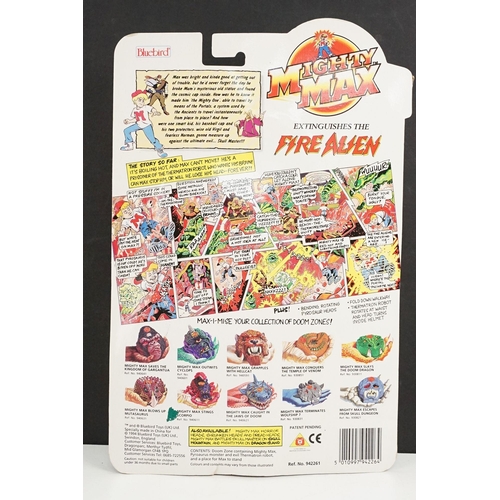 258 - Carded Bluebird Mighty Max Extinguishes the Fire Alien play set, unopened, some discolouring to bubb... 