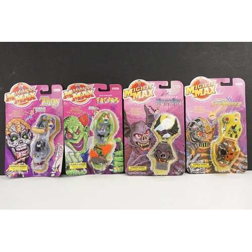 259 - Four carded Bluebird Mighty Max play sets to include Defeats Nightwing, Out-freaks Freaks (card bend... 