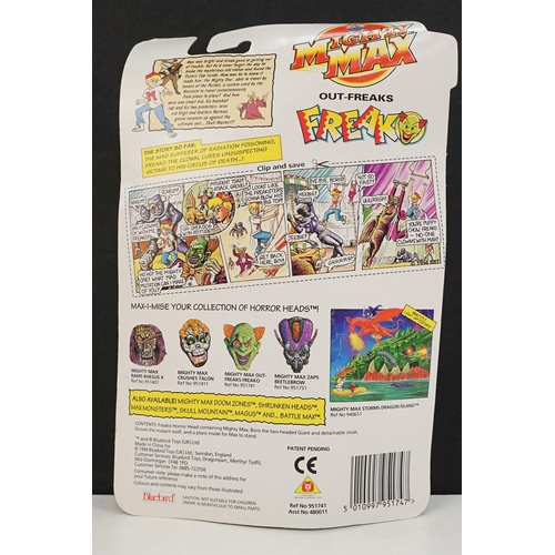 259 - Four carded Bluebird Mighty Max play sets to include Defeats Nightwing, Out-freaks Freaks (card bend... 