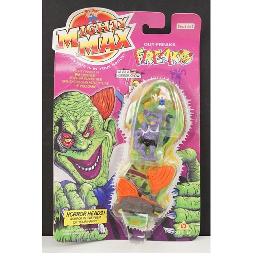 259 - Four carded Bluebird Mighty Max play sets to include Defeats Nightwing, Out-freaks Freaks (card bend... 