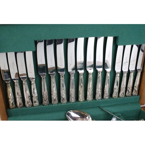 284 - Black and Barlow silver plated kings pattern cutlery set within wooden felt lined canteen