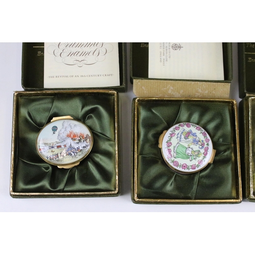 337 - Crummles English Enamels trinket pill boxes, enamelled on copper and hand painted