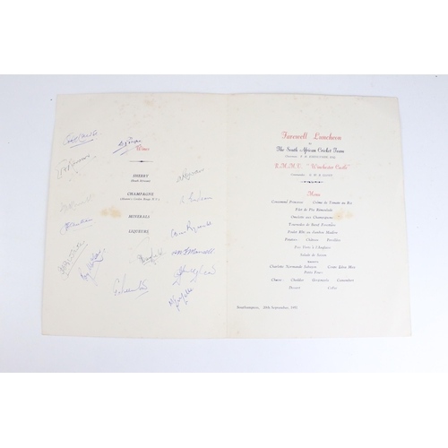 338 - Union-Castle Line signed farewell luncheon to the South African cricket team menu, dated Southampton... 