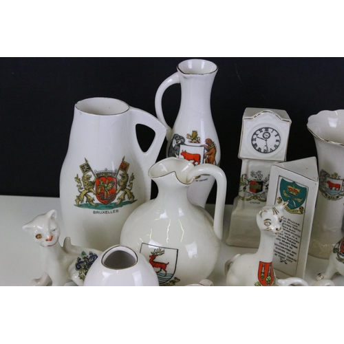 93 - A large selection of crested ware to include Exeter, Southend on Sea, Norwich and Dover examples (3 ... 