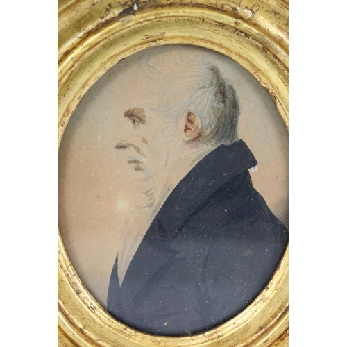 259 - 19th century English school, head and shoulders portrait of a genteman, oil on board, 9.5 x 7.5cm to... 