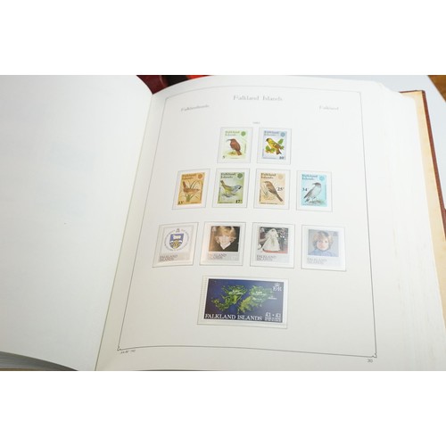 364 - Collection of British commonwealth stamps across four albums which appear mostly complete, countries... 