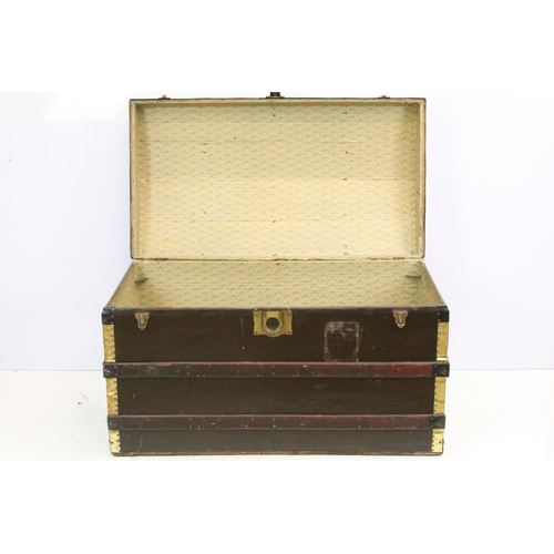 609 - Early 20th century dome topped cabin trunk, 56cm high x 91.5cm wide x 51cm deep`