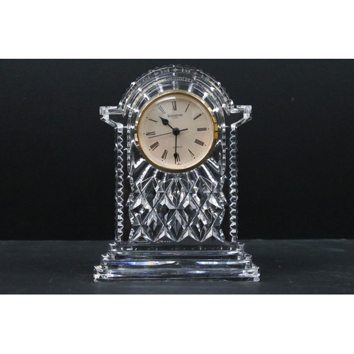 117 - Waterford crystal timepiece (clock), of arched shaped on stepped bas, 18cm high