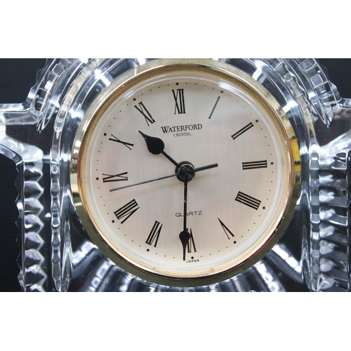 117 - Waterford crystal timepiece (clock), of arched shaped on stepped bas, 18cm high