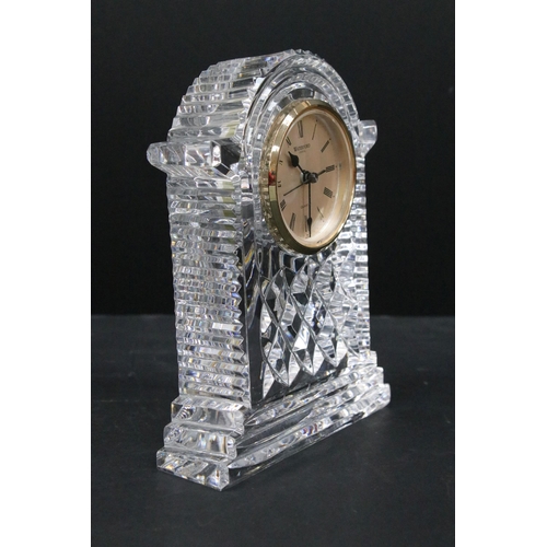 117 - Waterford crystal timepiece (clock), of arched shaped on stepped bas, 18cm high