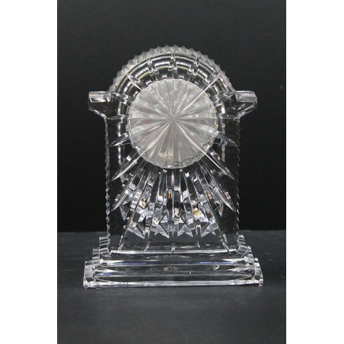 117 - Waterford crystal timepiece (clock), of arched shaped on stepped bas, 18cm high