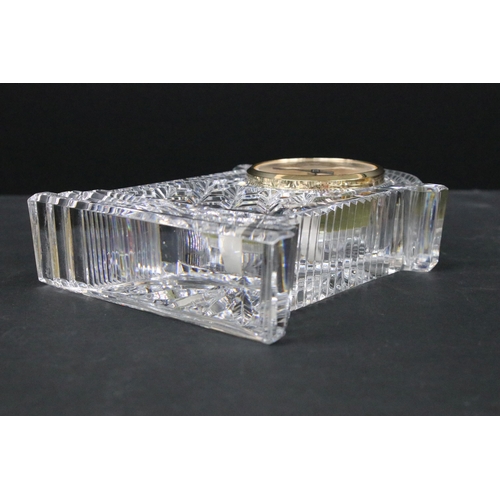 117 - Waterford crystal timepiece (clock), of arched shaped on stepped bas, 18cm high