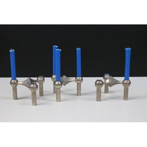 159 - Mid 20th century set of three modular stackable candle holders