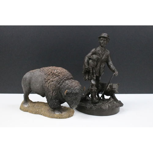 160 - Resin model of a bison by Sandra Brue, no. 1372/5000 and a resin model of a shepherd and sheepdog (2... 