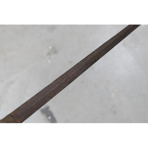 311 - Gymnasium sword and schalger, with ornate wrought iron guard and shagreen handle, 107cm long