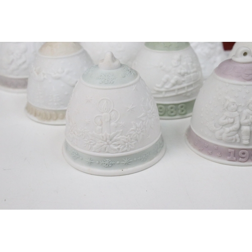 41 - Fourteen Lladro bells, to include two boxed examples, 1999 Christmas Bell and 2000 Christmas bell (1... 