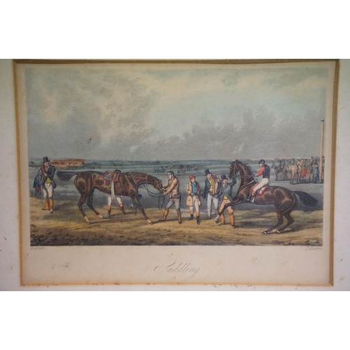 530 - J. Harris after Henry Alken, a set of four: horse racing scenes, comprising: The Struggle, Saddling,... 