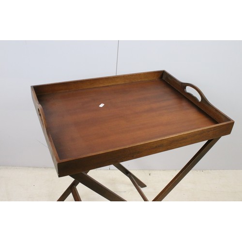 611 - The Hay Galleries mahogany butler's tray on folding stand, with maker's label, 78cm high x 61cm wide... 