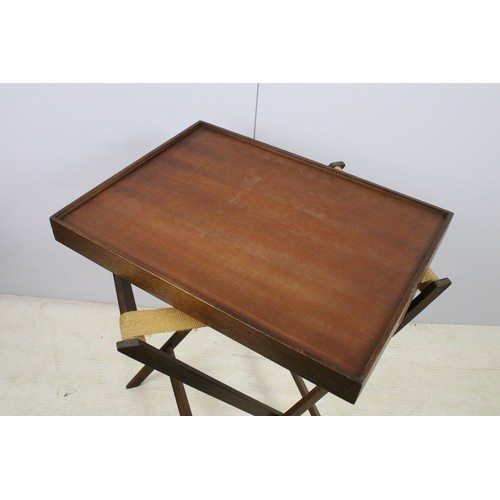 611 - The Hay Galleries mahogany butler's tray on folding stand, with maker's label, 78cm high x 61cm wide... 