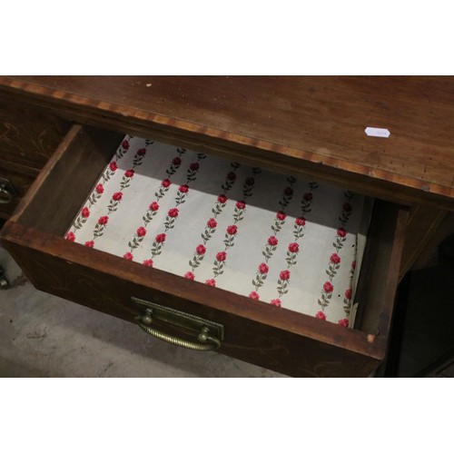 641 - Edwardian mahogany parquetry inlaid dressing table, with swivel mirrored back, the mirror with bevel... 