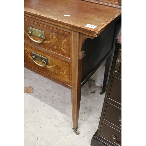 641 - Edwardian mahogany parquetry inlaid dressing table, with swivel mirrored back, the mirror with bevel... 