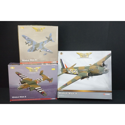 104 - Three boxed Corgi Aviation Archive World War II diecast models to include 2 x 1/72 (AA34801 Vickers ... 