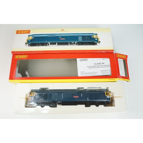 38 - Boxed Hornby OO gauge R2348 BR Co Co Diesel Electric Resolution Class 50 locomotive plus Mainline We... 