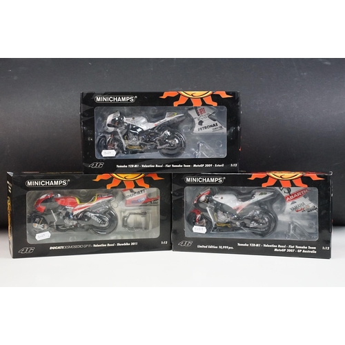 72 - Three boxed Paul's Model Art Minichamps 1/12 Valentino Rossi Collection diecast models to include 12... 