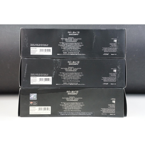 72 - Three boxed Paul's Model Art Minichamps 1/12 Valentino Rossi Collection diecast models to include 12... 