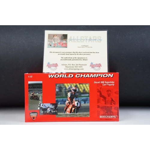 74 - Autograph - Boxed Paul's Model Arts Minichamps 1/12 World Champion 122 991211 Ducati 996 1999 Carl F... 