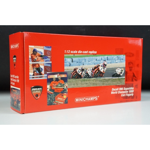 74 - Autograph - Boxed Paul's Model Arts Minichamps 1/12 World Champion 122 991211 Ducati 996 1999 Carl F... 