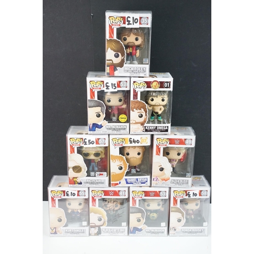 232 - 10 Boxed WWE Funko Pop! figures featuring signed 41 