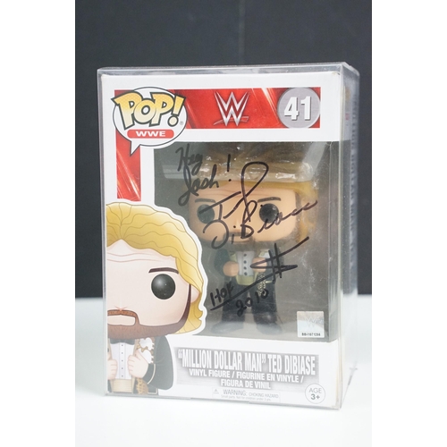 232 - 10 Boxed WWE Funko Pop! figures featuring signed 41 