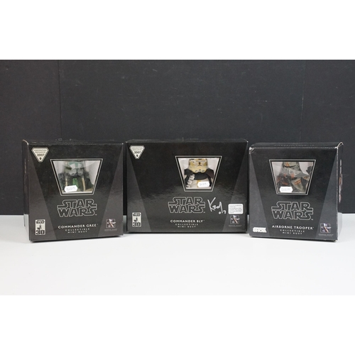247 - Star Wars - Three boxed Gentle Giant Star Wars Mini Busts to include Commander Bly signed to box (Co... 