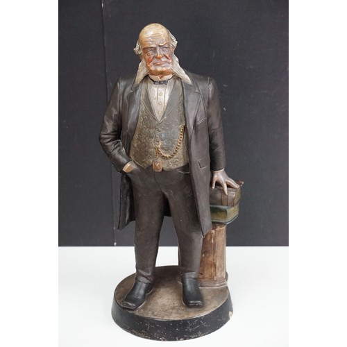 108 - Large statue figurine of a gentleman with pocket watch leaning on column with books, marked DEP BB 4... 