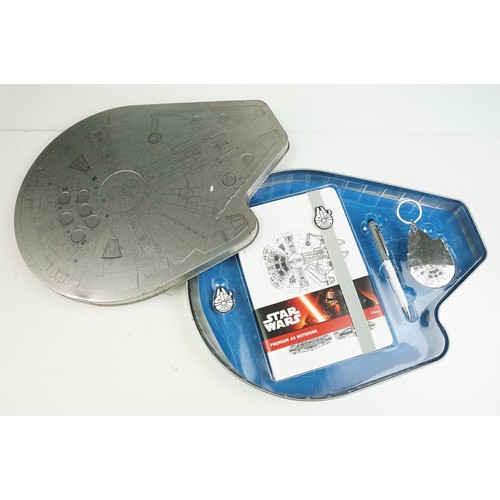 249 - Star Wars - 18 Star Wars Millennium Falcon Stationery Gift Sets, tins showing wear, contents appeari... 