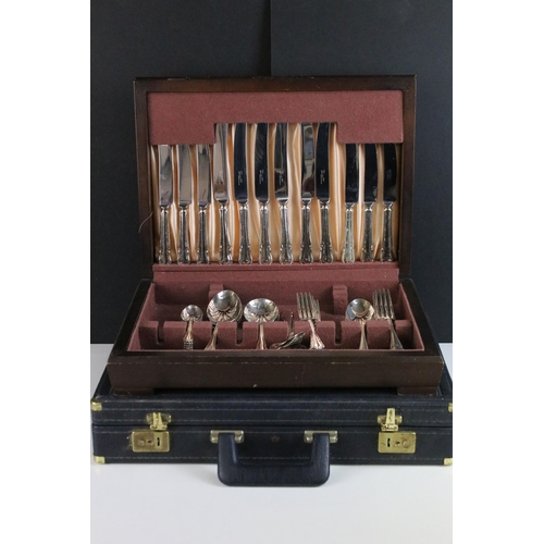 312 - Bestecke Solingen gold plated cutlery set in fitted brief case together with a wooden canteen of sta... 