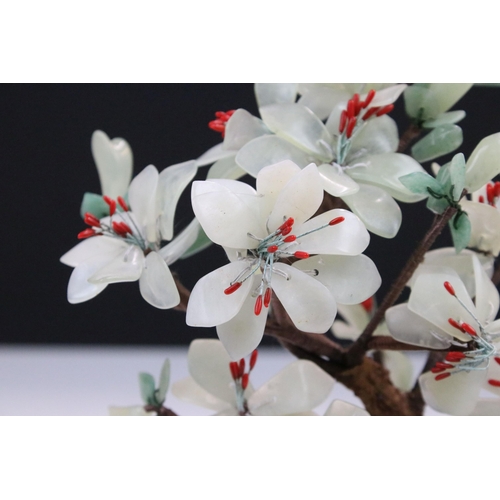 103 - Mid 20th century Chinese hard natural stone flower bonsai tree in enamel cloisonne planter, H 20cm