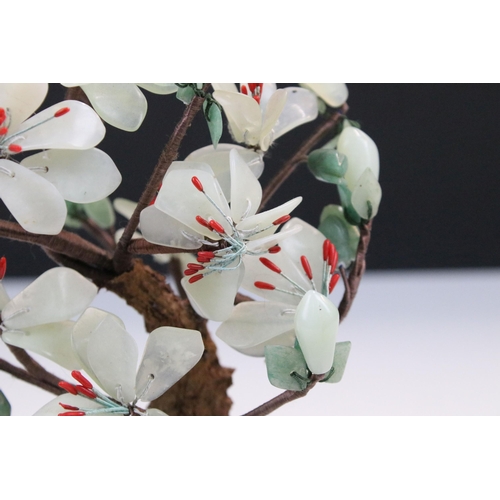 103 - Mid 20th century Chinese hard natural stone flower bonsai tree in enamel cloisonne planter, H 20cm