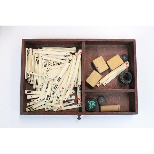 115 - Early 20th century Mahjong set in handled wooden box with drawers