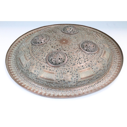 119 - Persian fine detailed copper arm shield, diameter 42cm