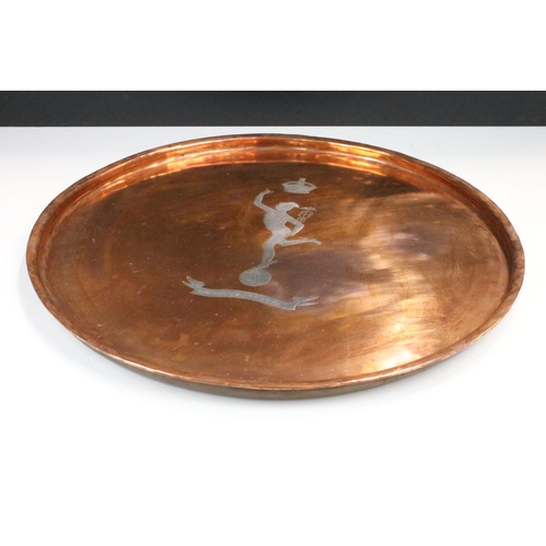 94 - Royal Signals heavy inlaid copper serving tray, marked Gerta Cito, diameter 44cm