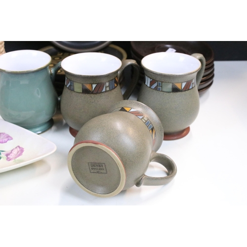 77 - Denby part tea service set to include four mugs, five tea cups, six saucers and six plates together ... 