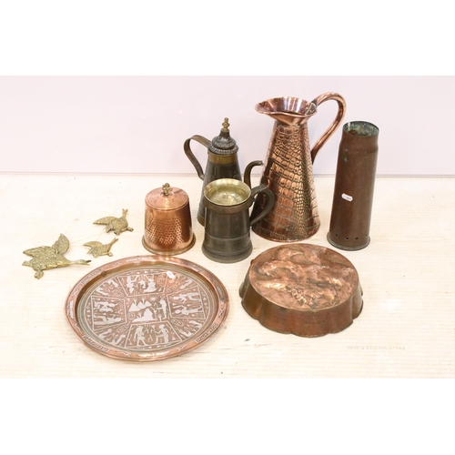 341 - Arts and crafts Joseph Sankey & Sons copper water jug together with a quart tankard, Arabian style c... 