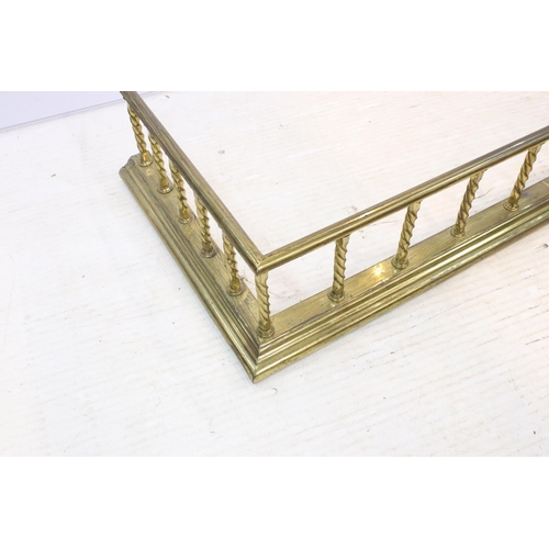 608 - Brass barley twist detail fender fire surround, H 19cm, W 145cm, D 46cm