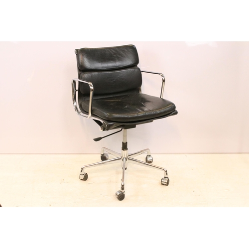 612 - Black leather and aluminium office chair in the manner of Vitra by Charles & Ray Eames. The chair of... 