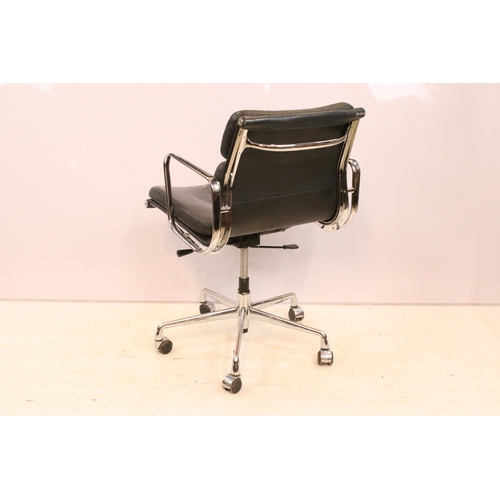 612 - Black leather and aluminium office chair in the manner of Vitra by Charles & Ray Eames. The chair of... 