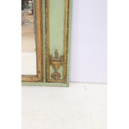 616 - 19th Century mirror wall panel having a painted green ground with moulded gilt borders, painted mari... 